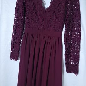 Lulu's Elegant Long Sleeve Burgundy Lace Dress